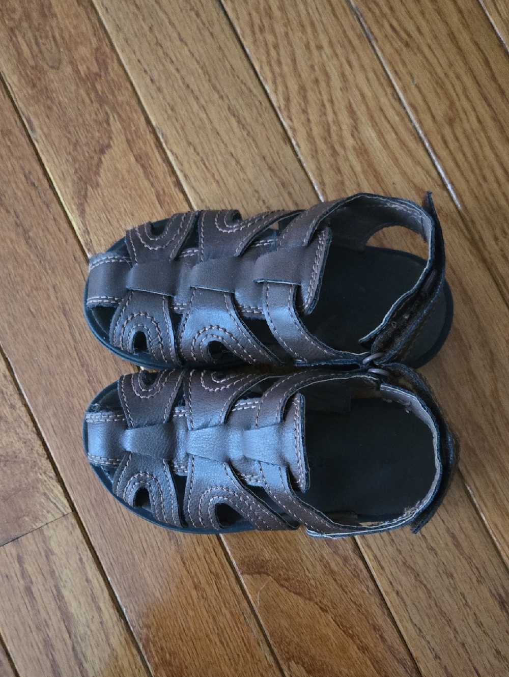 Kids Brown Leather-Style Fisherman Sandals
